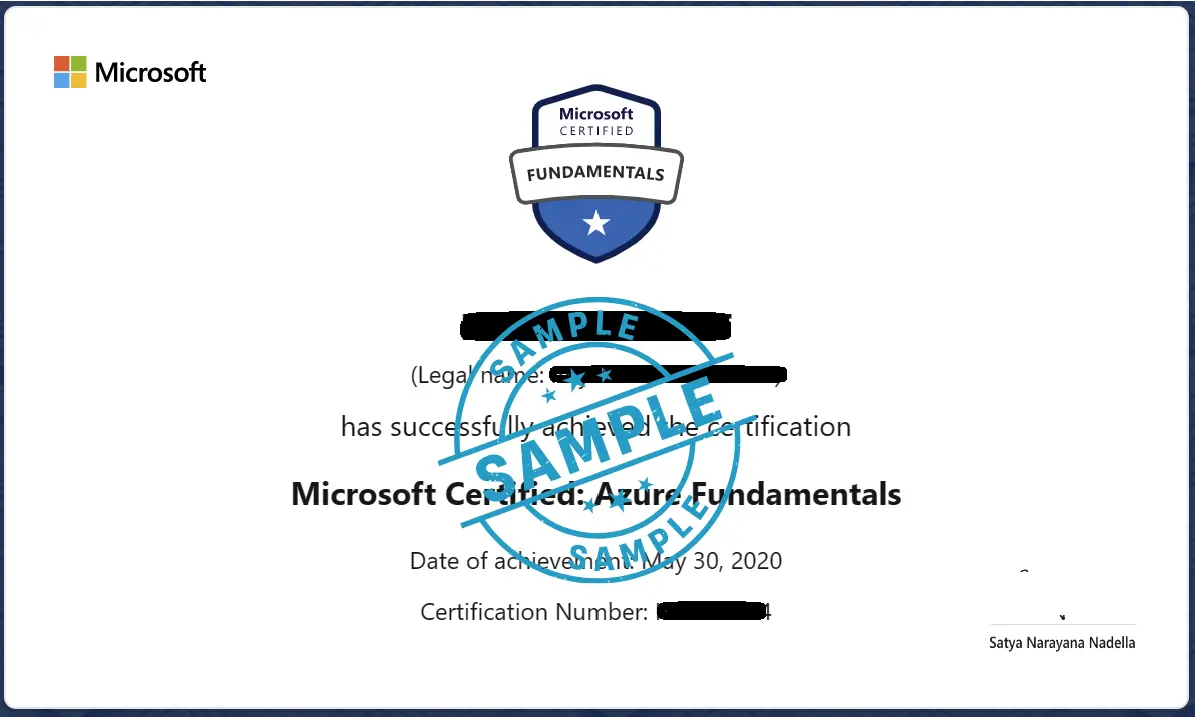 Sample AZ-900: Microsoft Azure Fundamentals Certificate