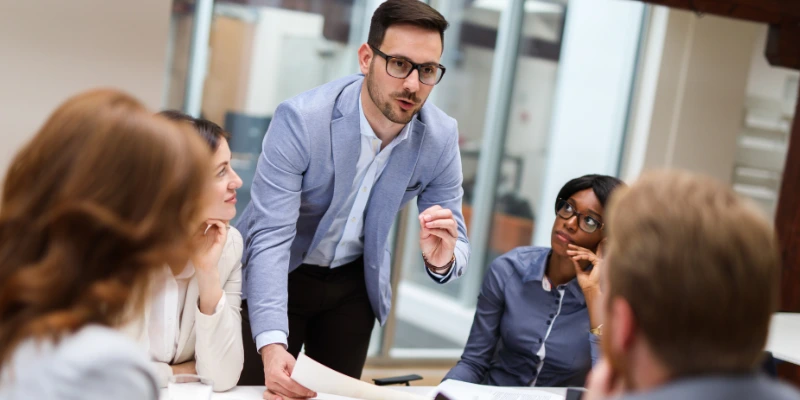 Corporate professional in route table meeting discussing in meeting